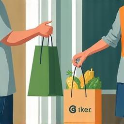Illustration of receiving a delivery bag at the door