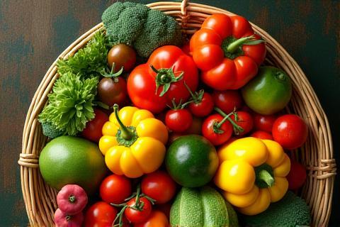 Basket overflowing with fresh colorful vegetables