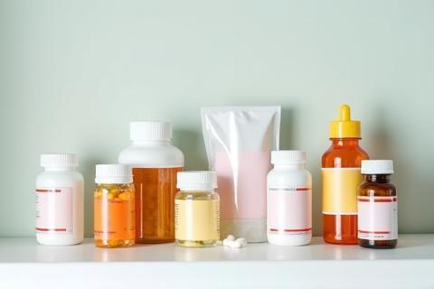 Bottles of medicine and wellness products on a shelf
